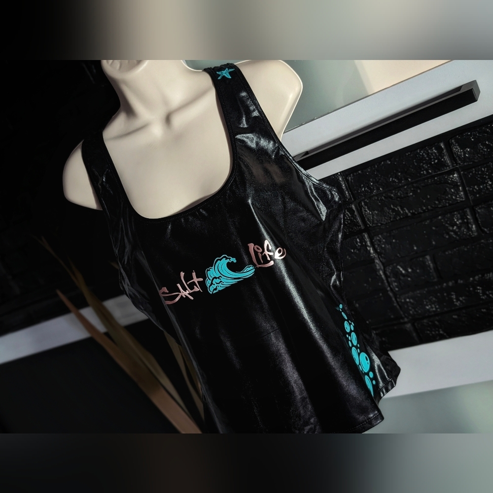 Ocean Vibes Black Pu Leather Tank Top XL NWT